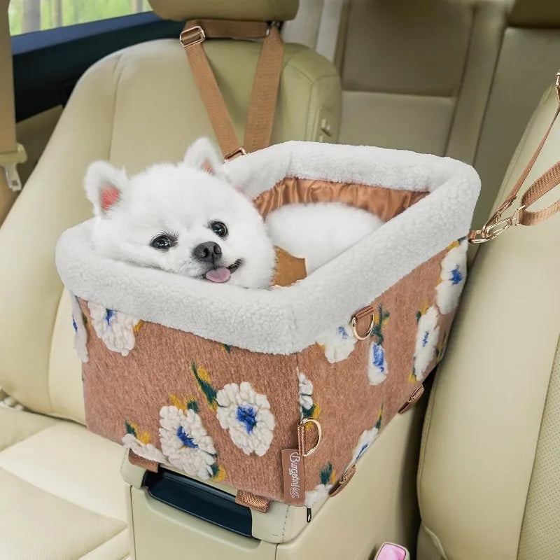 Dog Car Seat for Small Dog, Upgraded Pet Car Seat with Double Protection Belts,Washable Cushion, Safety Leash and Storage Pocket