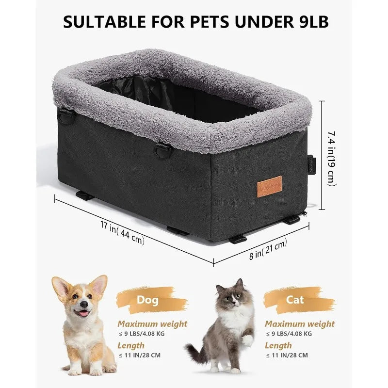 Dog Car Seat for Small Dog, Upgraded Pet Car Seat with Double Protection Belts,Washable Cushion, Safety Leash and Storage Pocket