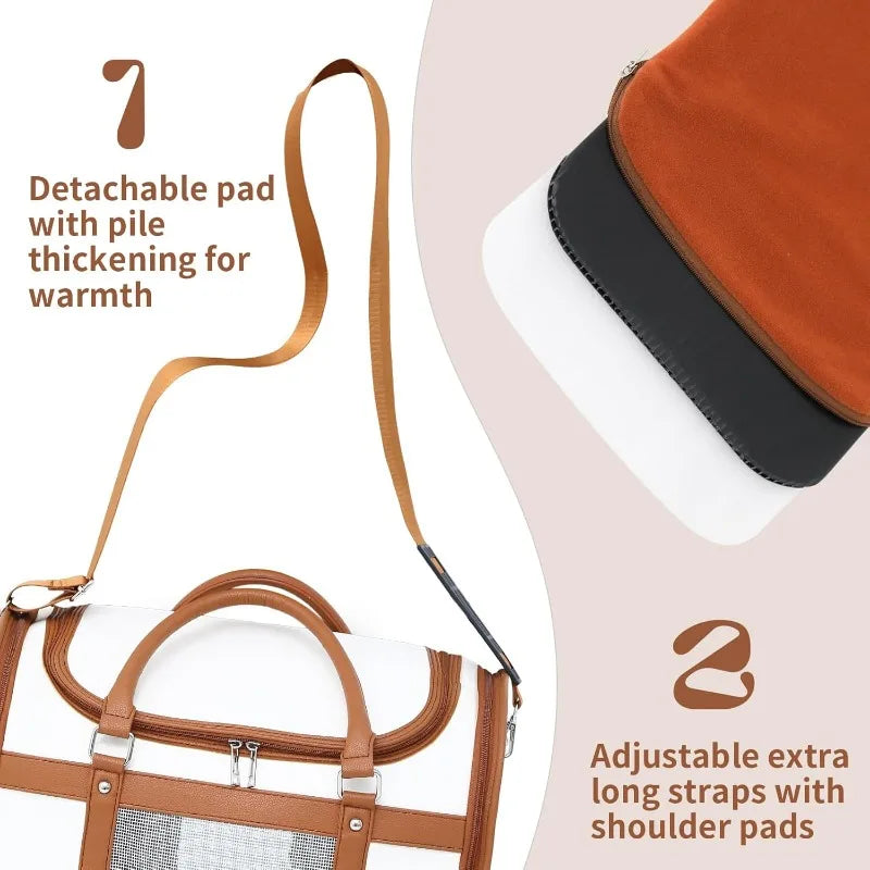 Cat Carrier, Pet Carrier Portable Bag Airline Approved Max 15lbs, Foldable Bowl, Adjustable Shoulder Strap, ivory white