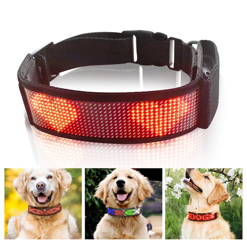 1 Pcs Pet Dog Collar Waterproof Bluetooth Programmable LED Display Board Pet Dog Collar Adjustable Dog Name Sign