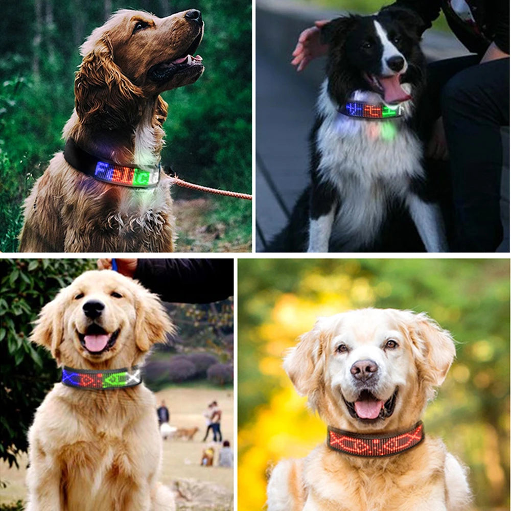 1 Pcs Pet Dog Collar Waterproof Bluetooth Programmable LED Display Board Pet Dog Collar Adjustable Dog Name Sign