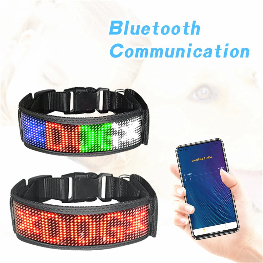 1 Pcs Pet Dog Collar Waterproof Bluetooth Programmable LED Display Board Pet Dog Collar Adjustable Dog Name Sign